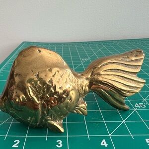 Vintage Brass Lucky Gold Fish Paperweight MCM Home Decor